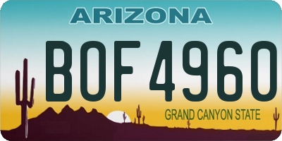AZ license plate BOF4960
