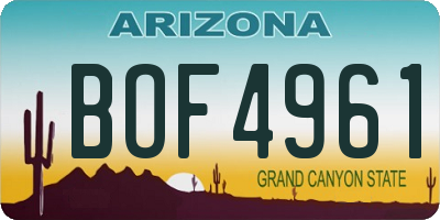 AZ license plate BOF4961