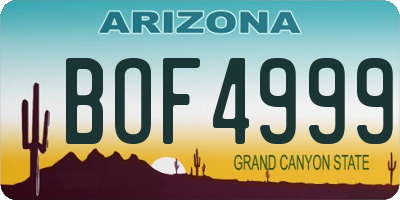 AZ license plate BOF4999