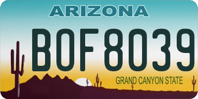 AZ license plate BOF8039