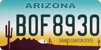 AZ license plate BOF8930