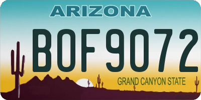AZ license plate BOF9072