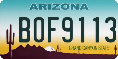 AZ license plate BOF9113