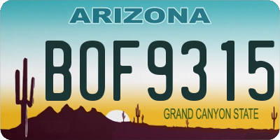 AZ license plate BOF9315