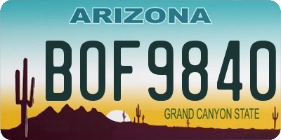 AZ license plate BOF9840