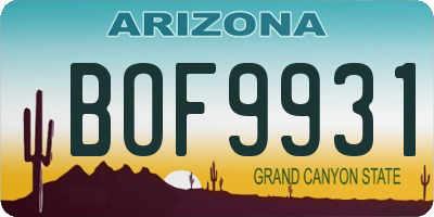 AZ license plate BOF9931