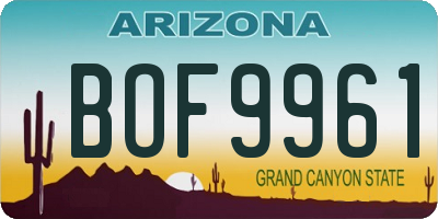 AZ license plate BOF9961