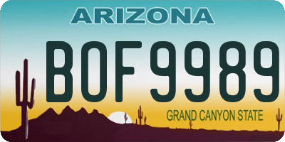 AZ license plate BOF9989