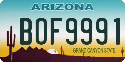 AZ license plate BOF9991
