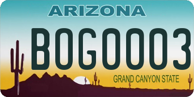 AZ license plate BOG0003