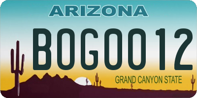 AZ license plate BOG0012