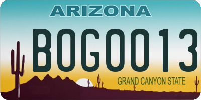 AZ license plate BOG0013