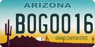 AZ license plate BOG0016