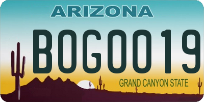 AZ license plate BOG0019