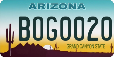 AZ license plate BOG0020