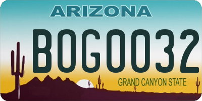 AZ license plate BOG0032