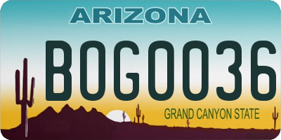 AZ license plate BOG0036