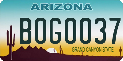 AZ license plate BOG0037