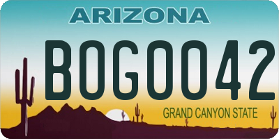 AZ license plate BOG0042