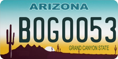 AZ license plate BOG0053