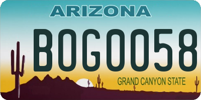 AZ license plate BOG0058