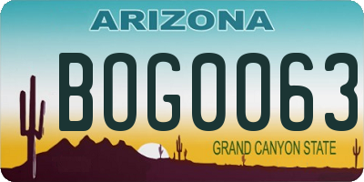 AZ license plate BOG0063