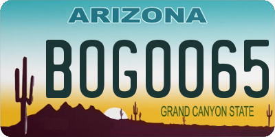 AZ license plate BOG0065