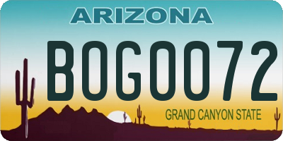 AZ license plate BOG0072