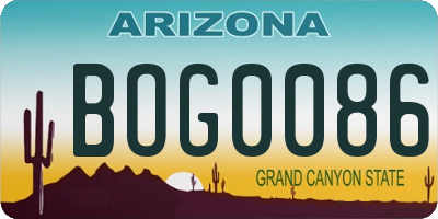 AZ license plate BOG0086