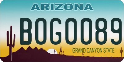 AZ license plate BOG0089