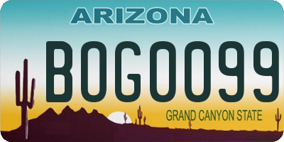 AZ license plate BOG0099