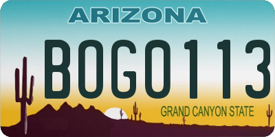 AZ license plate BOG0113