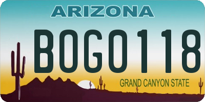 AZ license plate BOG0118
