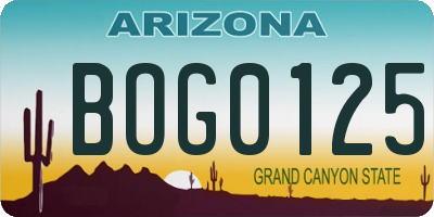 AZ license plate BOG0125