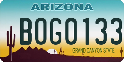 AZ license plate BOG0133