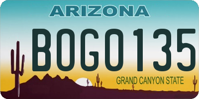 AZ license plate BOG0135