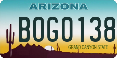 AZ license plate BOG0138
