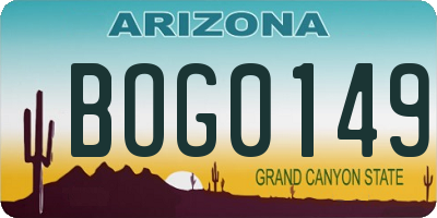 AZ license plate BOG0149