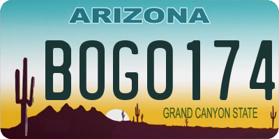 AZ license plate BOG0174