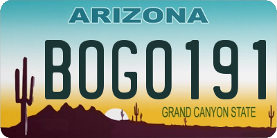 AZ license plate BOG0191