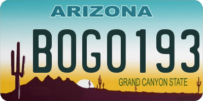 AZ license plate BOG0193
