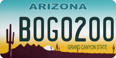 AZ license plate BOG0200