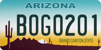 AZ license plate BOG0201