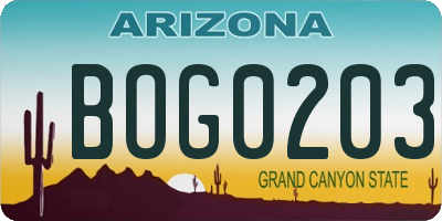 AZ license plate BOG0203