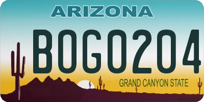AZ license plate BOG0204
