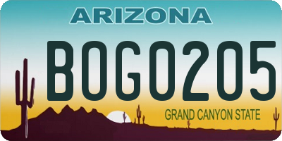 AZ license plate BOG0205