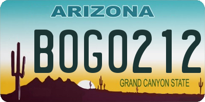 AZ license plate BOG0212