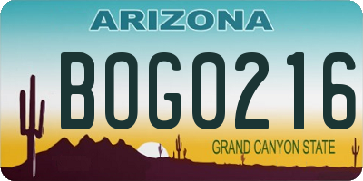 AZ license plate BOG0216