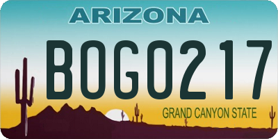 AZ license plate BOG0217