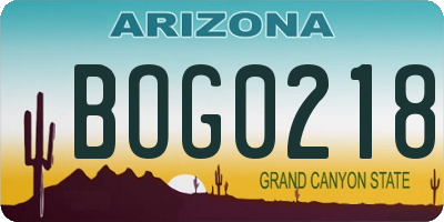 AZ license plate BOG0218